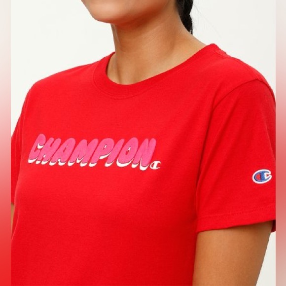 Champion Cheerful Red Logo The Classic Tee NWT SZ L - Picture 3 of 7